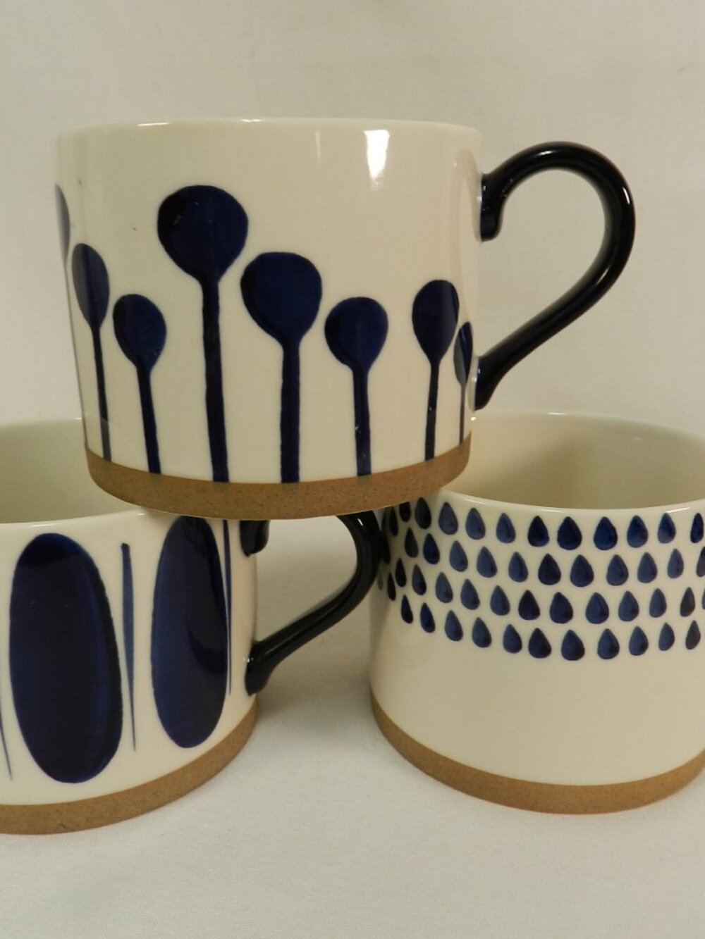 Indigo Pattern Ceramic mug cup set 3 blue white Hand painted